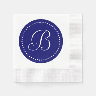 Serviette En Papier Bleu Nuit Foncé/Monogramme à points Blancs