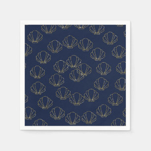 Serviette En Papier Bleu Nuit & Or Coquillage Sirène Réception de Mari