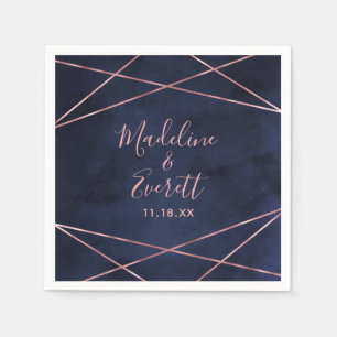 Serviette En Papier Bleu Nuit & Or Rose Géométrique Monogramme de Mari