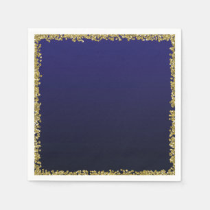 Serviette En Papier Bleu Nuit Paillettes Dorées Brillant Glamour Fête