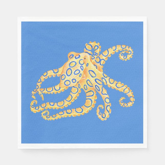 Serviette En Papier Bleu Octopus Vitrail (Devant)