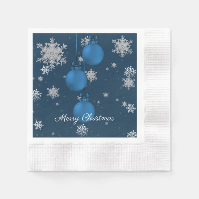 Serviette En Papier Bleu ornements de Noël Papier Napkin (Devant)