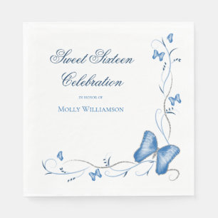 Serviette En Papier Bleu papillons & torchons doux 16