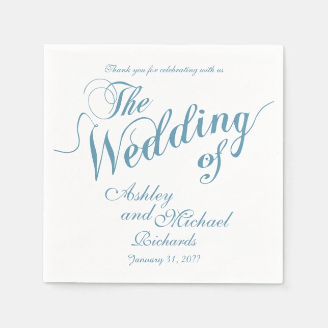 Serviette En Papier bleu pastel & blanc mariage (Devant)