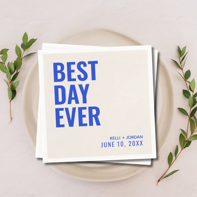 Serviette En Papier Bleu personnalisé moderne Meilleur jour jamais Mar (Personalized Blue Modern Best Day Ever Wedding Napkins
)
