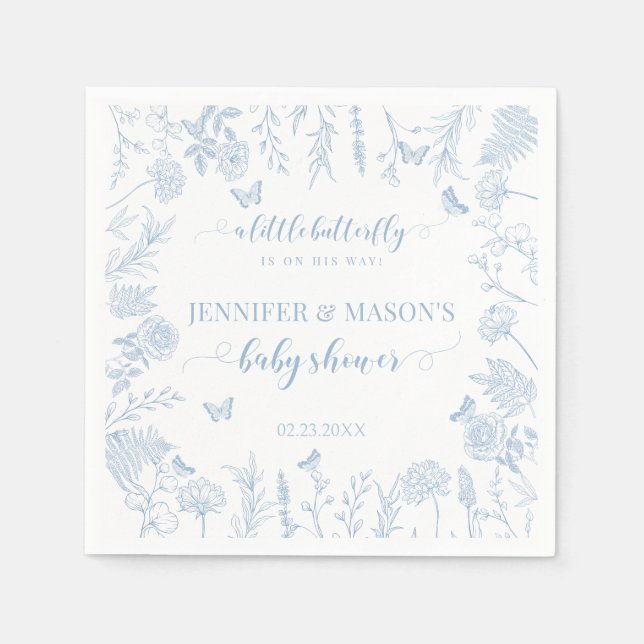 Serviette En Papier Bleu petit papillon élégant bébé garçon douche (Devant)