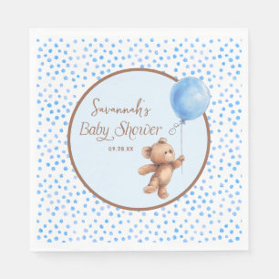 Serviette En Papier Bleu Polka Dot Teddy Bear Balloon Baby shower