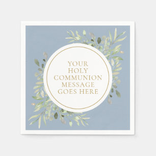 Serviette En Papier Bleu Poussiéreux Communion Solennelle Feuillage Aq