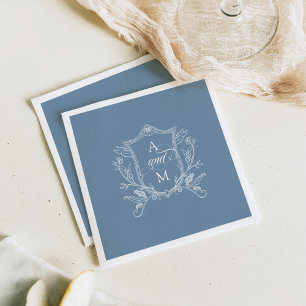 Serviette En Papier Bleu Poussiéreux Crête Vintage Mariage Remerciemen