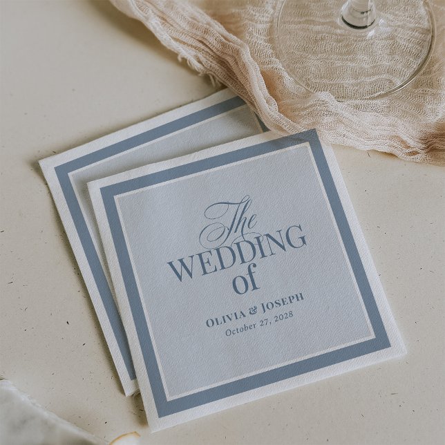 Serviette En Papier Bleu Poussiéreux Élégant | Mariage Luxe Classique (Créateur téléchargé)