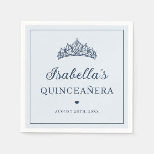 Serviette En Papier Bleu Poussiéreux et Élégant Diadème Quinceañera Na