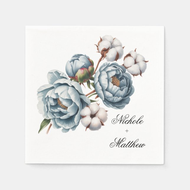 Serviette En Papier Bleu Poussiéreux et Mariage Coton (Devant)