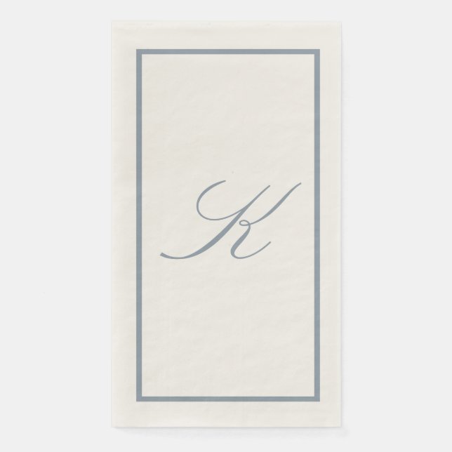 Serviette En Papier Bleu Poussiéreux Monogramme Initial Mariage Enterr (Devant)