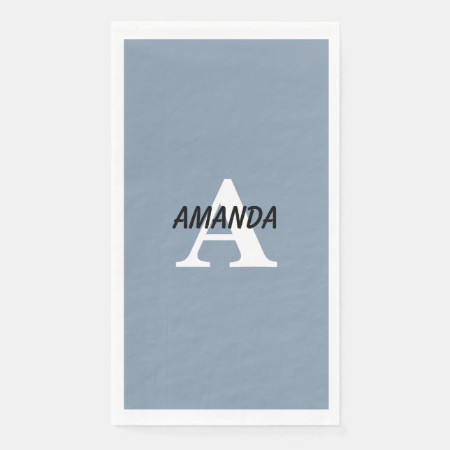 Serviette En Papier Bleu Poussiéreux Monogrammes Nom Mariage Anniversa (Devant)
