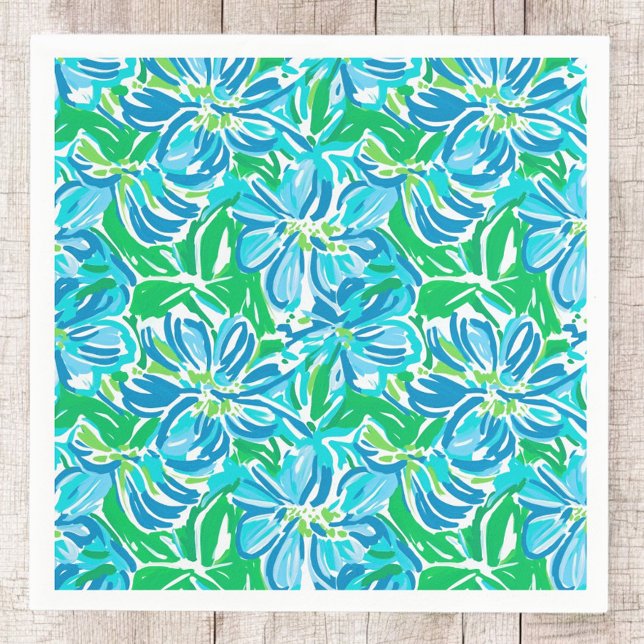 Serviette En Papier Bleu Prépa Floral / Élégante Fête Florale (Créateur téléchargé)