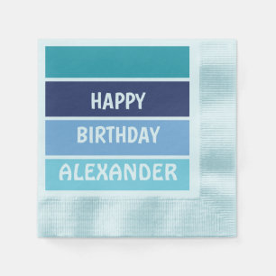 Serviette En Papier Bleu rayé Joyeux Anniversaire