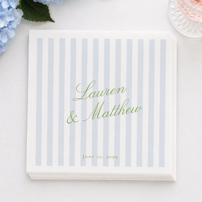 Serviette En Papier Bleu Rayure Citron Vert Élégant Écriture Mariage (Créateur téléchargé)