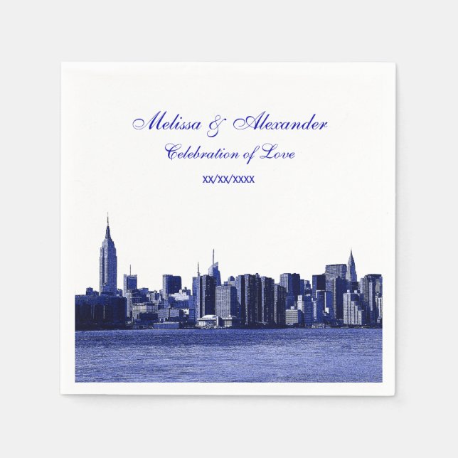 Serviette En Papier Bleu Regarder NYC Skyline Silhouette, ESB #1 (Devant)