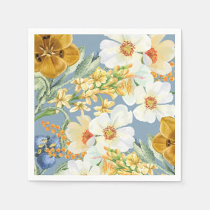 Serviette En Papier Bleu roux Aquarelle fleurs de jardin fleuri