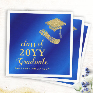 Serviette En Papier Bleu royal et or élégants pour la remise des diplô