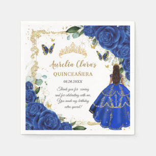 Serviette En Papier Bleu Royal Floral Princess Or Quinceañera 15