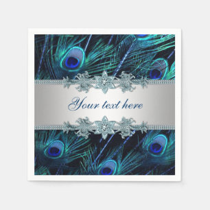 Serviette En Papier Bleu Royal Paon Argenté