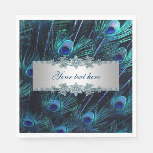 Serviette En Papier Bleu Royal Paon Argenté