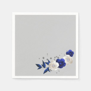 Serviette En Papier bleu royal rose blanc fleurs gris mariage