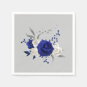 Serviette En Papier bleu royal rose blanc fleurs gris mariage