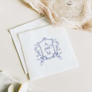 Serviette En Papier Bleu Royal Vintage Crest Mariage Remerciements