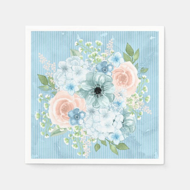 Serviette En Papier Bleu Rustique Rose Vert Floral Shabby Chic (Devant)