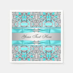 Serviette En Papier Bleu sarcelle et argent