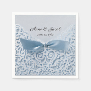 Serviette En Papier Bleu Satin Bow sur dentelle pour Anniversaire