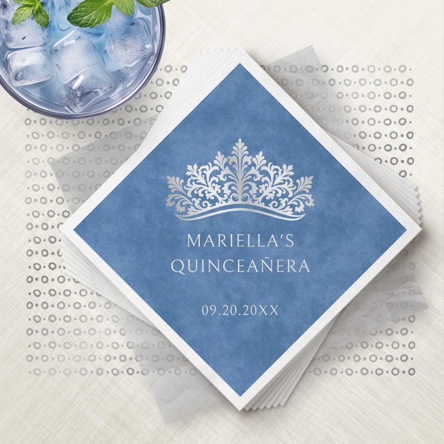 Serviette En Papier Bleu Tiara Couronne élégante Quinceanera (Créateur téléchargé)