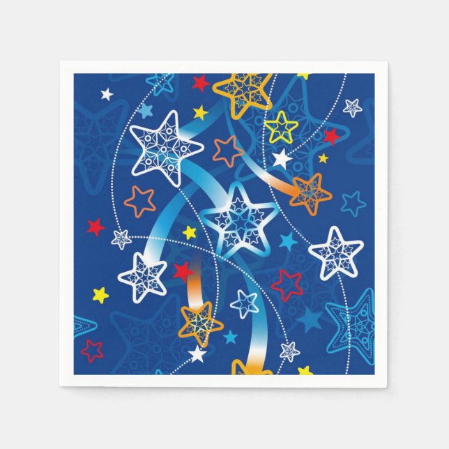 Serviette En Papier Bleu Tireur Stars Motif Napkins (Devant)