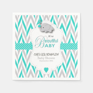 Serviette En Papier Bleu Turquoise, Baby shower d'éléphant gris blanc