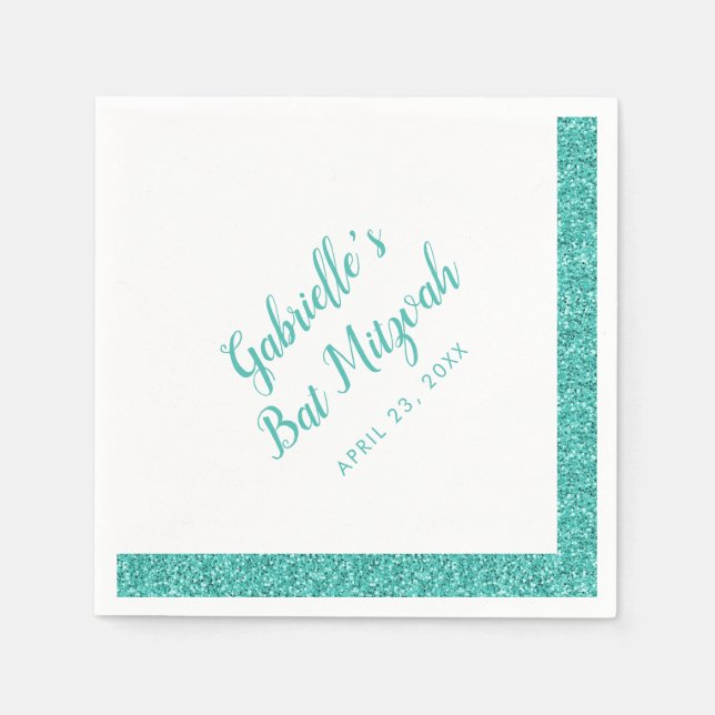 Serviette En Papier Bleu turquoise Parties scintillant bande Bat mitzv (Devant)