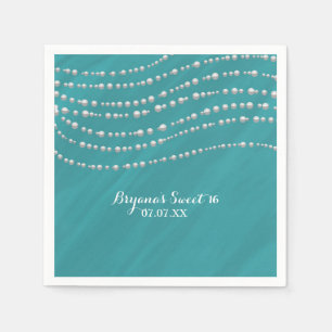 Serviette En Papier Bleu Turquoise & Perles Fête des mariées élégante