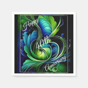 Serviette En Papier Bleu vert feuille abstrait joyeux anniversaire