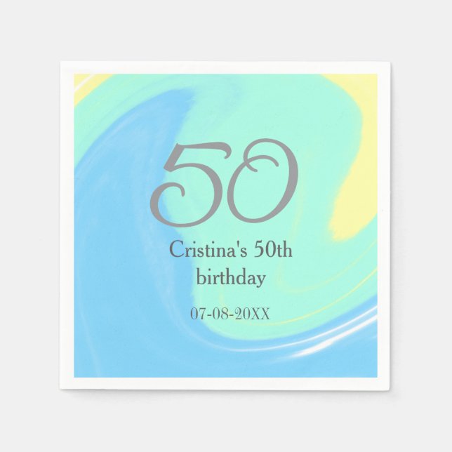 Serviette En Papier bleu vert gris 50e anniversaire ajouter nom date r (Devant)