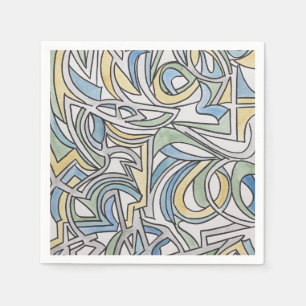 Serviette En Papier Bleu Vert Jaune Art Aquarelle En Treillis