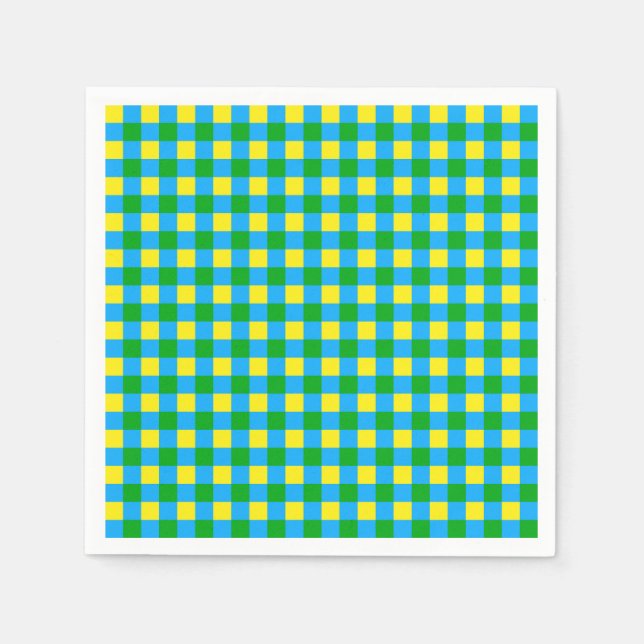 Serviette En Papier Bleu Vert Jaune Chèque Plaid Design Motif (Devant)