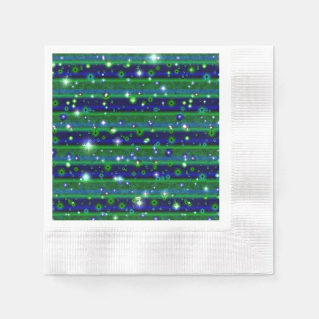 Serviette En Papier Bleu vert rayures avec étoiles et Raindrops (Devant)