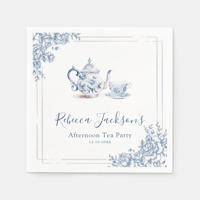 Serviette en papier Bleu Victorien Jardin Mariage  (Devant)