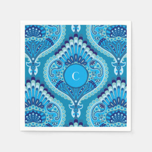 Serviette En Papier Bleuâtre - Paisley à plumes