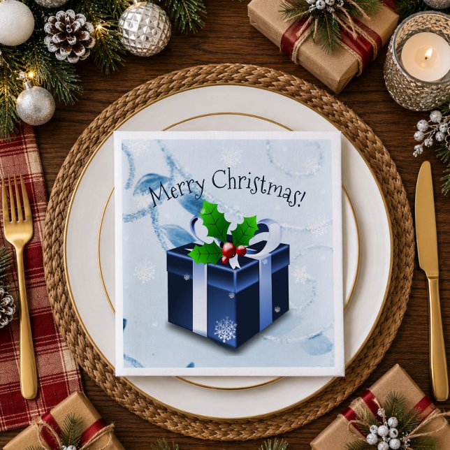 Serviette en papier bleue pour cadeau de Noël (Blue Christmas Gift Paper Napkins)
