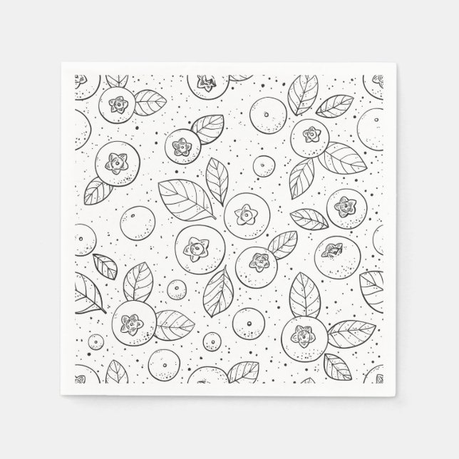 Serviette En Papier Bleuets en noir et blanc (Devant)