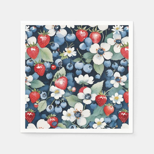 Serviette En Papier Bleuets Et Fraises Floral (Devant)