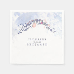 Serviette En Papier Bleus poussiéreux et rougissent élégant floral