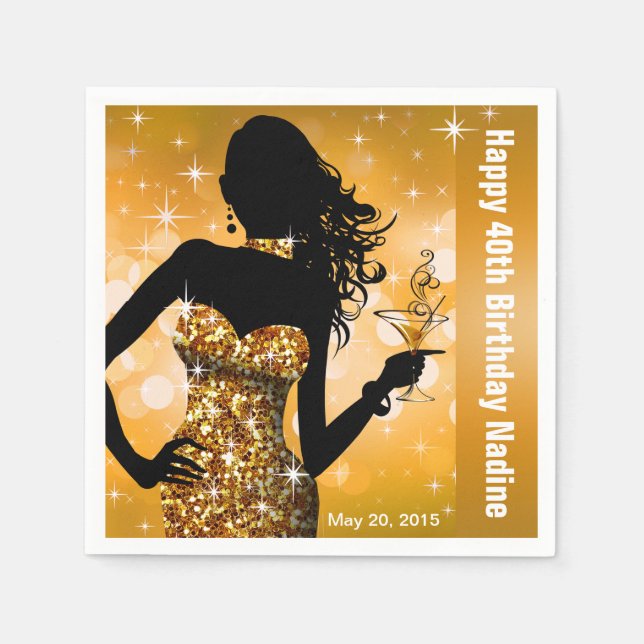 Serviette En Papier Bling Bombshell Sparkle fête d'anniversaire | doré (Devant)